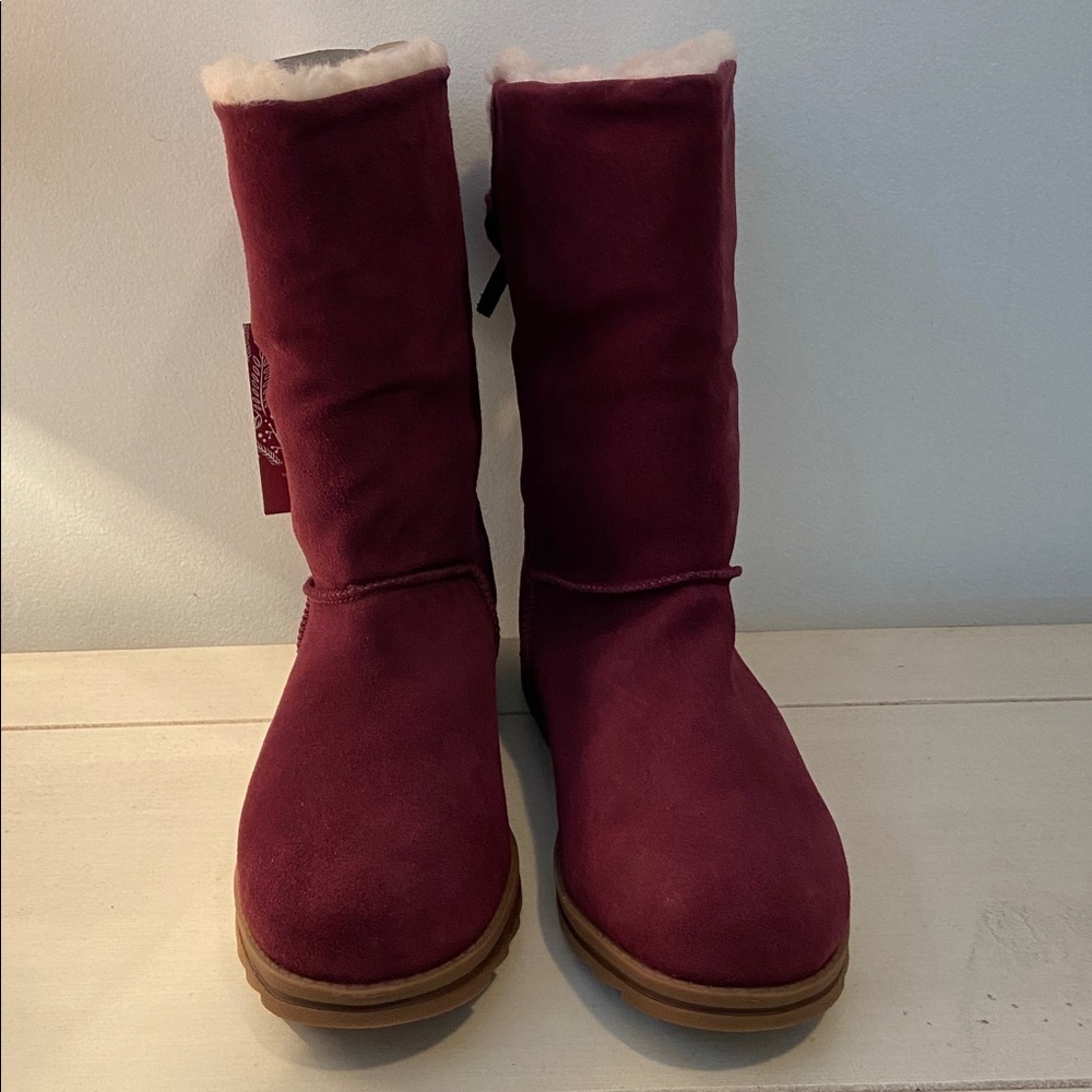 Muk Luks Women's Water Repellent Suede Mid Calf Winter Boots Bordeaux New - Picture 3 of 10